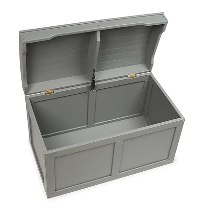 Badger Basket Barrel-Top Wooden Toy Chest - Hardwood Storage Trunk with Safety Hinge, Handle Slots, Spacious Interior - Classic Organizer for Kids' Rooms - Gray