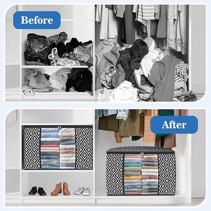 StorageTastic Direct 100L, 4 Pack, Storage Containers, Large Clothes Storage Bins Foldable Organization and Storage Bags with Reinforced Handle, Clear Window for Bedding, Blankets, Clothing, Black