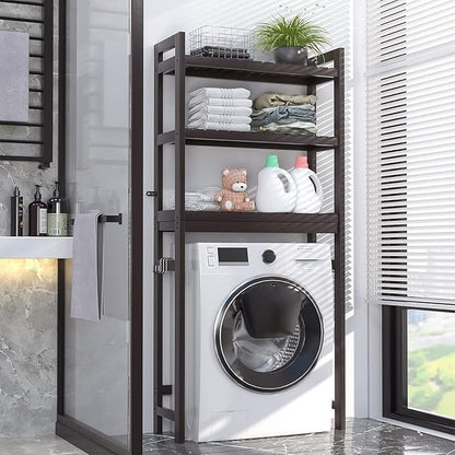 Homykic Over The Toilet Storage, Bamboo 3-Tier Over-The-Toilet Space Saver Organizer Rack, Stable Freestanding Above Toilet Stand with 3 Hooks for Bathroom, Restroom, Laundry, Espresso