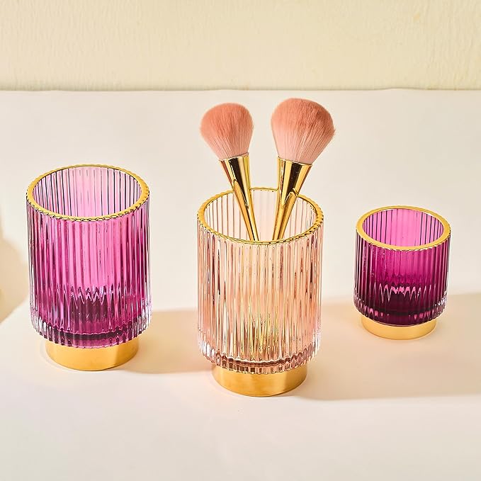 LEICURACE Makeup Brush Holder Organizer,Toothbrush Holders,Desk Pen Pencil Holder,Multifunctional Vintage Glass Brush Cup(A3-25-US)