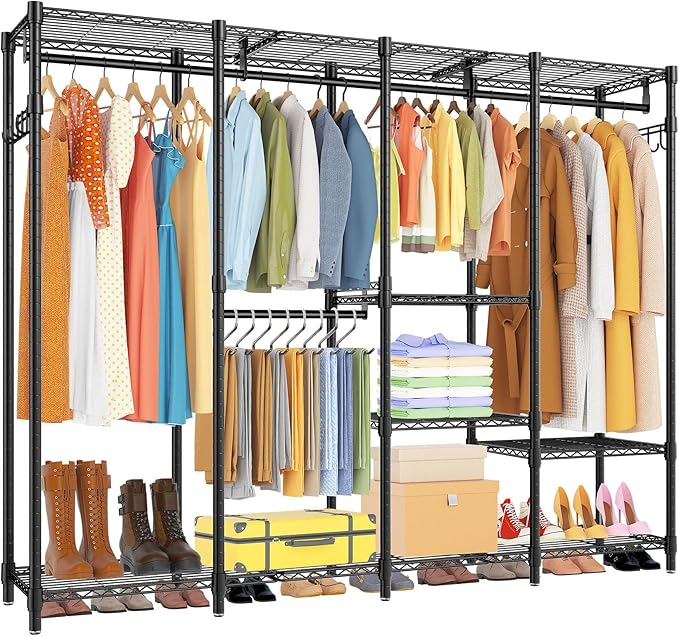 Large Heavy Duty Clothes Rack with Shelves, Adjustable Wire Garment Rack, Functional Clothing Racks for Hanging Clothes Freestanding Wardrobe Closet, 76.8" L x 17.1" W x 77" H, Max Load 900lbs