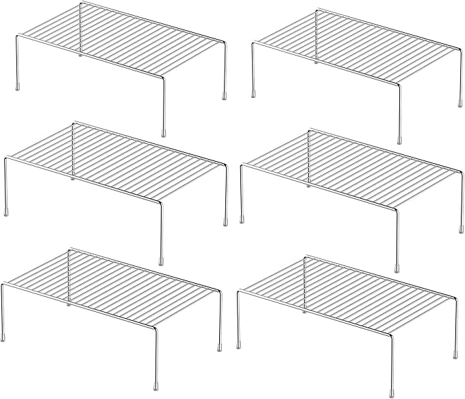 Redrubbit 6 Pack Medium (13 x 9. 4 Inch) Cabinet Storage Shelf Rack, Rustproof Kitchen Counter and Cabinet Shelf, Storage Rack Organizer for Kitchen, Fridge, Cabinet, Bathroom, Chrome