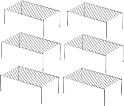 Redrubbit 6 Pack Medium (13 x 9. 4 Inch) Cabinet Storage Shelf Rack, Rustproof Kitchen Counter and Cabinet Shelf, Storage Rack Organizer for Kitchen, Fridge, Cabinet, Bathroom, Chrome