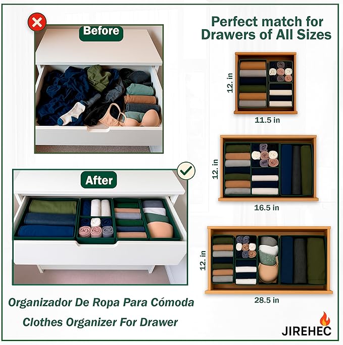 Clothing Drawer Organizer – Set of 6 Foldable 600D Oxford Storage Boxes with Rigid Support and Metal Zipper, Ideal for Bras, Underwear, Socks, Baby Clothes and Closet Organization