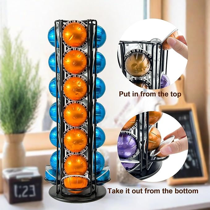 Vertuo Pod Holder Organizer for Nespresso, Holds 28 Pods, Large Capacity Nespresso Vertuo Pod Storage, Sleek Black Design, Ideal for Small Kitchens and Coffee Bars, ONLY for Any VertuoLine Setup