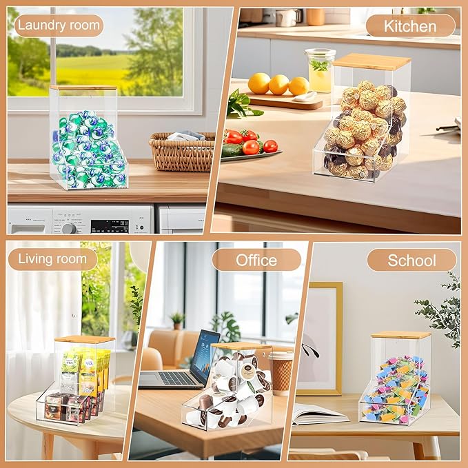 JYPS Laundry Box,Acrylic Dishwasher Pod Holder with 2 Lids,Powder Dispenser,Drying Balls,Beads,Soap Organizer for Room Table/Wall Mounted,Snack Candy Storage (1pcs-bigger)