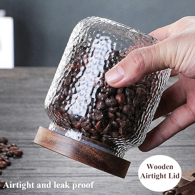 Viovian 10 OZ Glass Jar with Lid Food Vintage Decorative Glass Storage Jars Coffee Nuts Canister Anti-Slip Kitchen Container for Sugar Candy Cookie Spice Tea 300ML