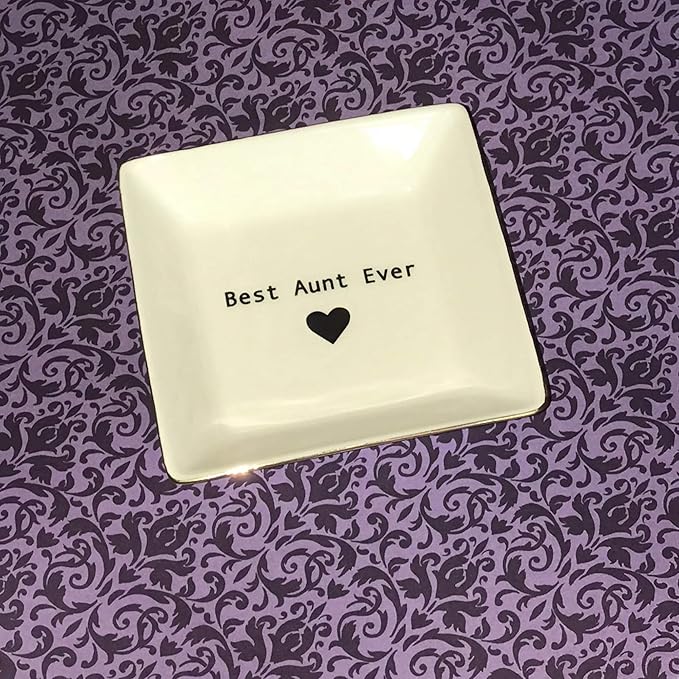 Simply Charmed Best Aunt Ever Gift – Ceramic Jewelry Dish or Ring Holder – BAE Trinket Tray - Elegant Valentine's Day or Birthday Gift for Auntie