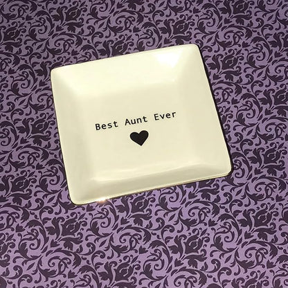 Simply Charmed Best Aunt Ever Gift – Ceramic Jewelry Dish or Ring Holder – BAE Trinket Tray - Elegant Valentine's Day or Birthday Gift for Auntie