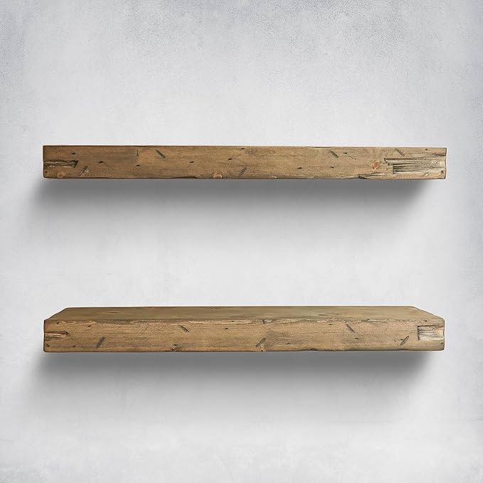 Urbandi Rustic Distressed Floating Shelves, Set of 2, Handmade Out of Pine Wood, 3 Inch Thick, Made in USA (Aged Barrel, 36Lx3Hx8D)