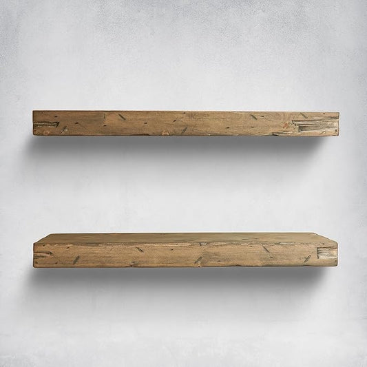 Urbandi Rustic Distressed Floating Shelves, Set of 2, Handmade Out of Pine Wood, 3 Inch Thick, Made in USA (Aged Barrel, 36Lx3Hx8D)