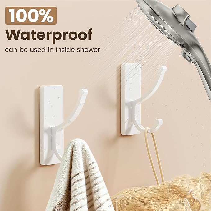 pickpiff Adhesive Wall Hooks with Strip - No Residue, Easy to Remove, Strong Heavy Duty Sticky Towel Hook, 4 Pack White