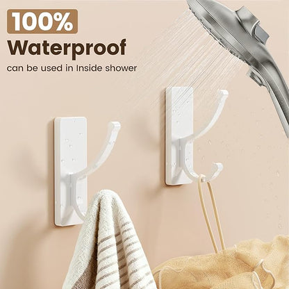 pickpiff Adhesive Wall Hooks with Strip - No Residue, Easy to Remove, Strong Heavy Duty Sticky Towel Hook, 4 Pack White