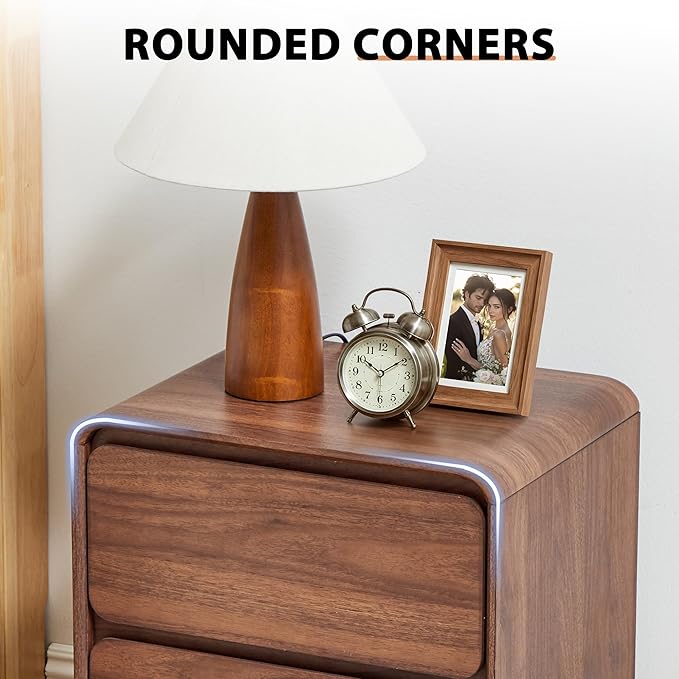 Small Night Stand Set of 2, Mid Century Modern Nightstands with 2 Drawers and Solid Wood Legs, 2 Drawer Dresser Curved Profile Design End Table Side Table for Small Space, Dorm, Bedroom(Walnut)