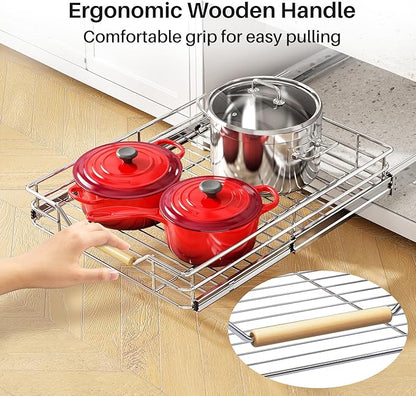 Pull out Cabinet Organizer, 18"W X 21"D, Heavy Duty Smooth Sliding Under Cabinet Shelves for Pots and Pans, Full-Extension Roll out Drawers, Slide out Organization for Home Kitchen Pantry