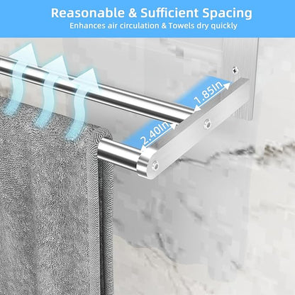 Towel Racks for Bathroom 24 Inch, 2 Tier Towel Shelf with Double Towel Bar, Stainless Steel Bath Towel Rack Wall Mounted, Towel Holder Towel Storage Rack for Bathroom, Brushed Nickel