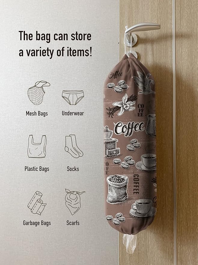 Hglian Grocery Plastic Bag Holder Dispenser, Larger Plastic Bags Organizer, Garbage Trash Bags Storage Keeper, Kitchen Coffee Corner Gifts for Women Coffee Lovers