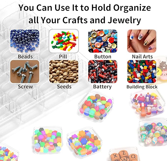 Bead Organizer Box,61pcs Clear Plastic Storage Containers Set, Clear Large Capacity Small Bead Organizers and Storage Plastic Cases with Labels, for Jewelry, Crafts, Diamonds Storage