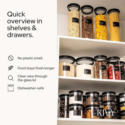 KIVY Large Glass Jar with transparent Glass Lid [100oz] Sealed glass canisters with airtight lid - Black canister - Laundry pod jar - Rice Storage jar - Flour and sugar containers - Flour Canister