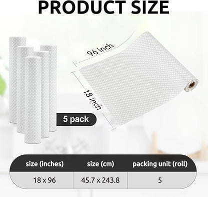 RAY STAR 18X96 Inch Shelf Liner for Kitchen Cabinets, Non-Adhesive Cabinet Liner Washable, PVC Drawer Liner for Dresser Non-Slip Bathroom (White Circle)(5 Roll)
