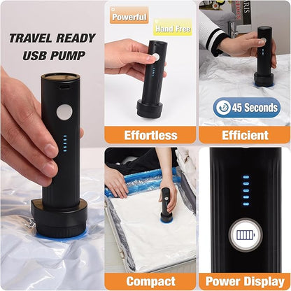 10 Pack Travel Vacuum Storage Bags with Rechargeable Wireless Electric Pump, Travel Packing Bags for Luggage and Suitcase, Carry-on Size Compression Space Saver for Clothes and Clothing