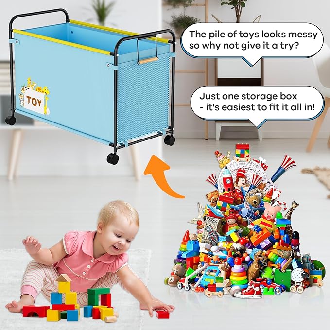 180L Kids Extra Large Toy Box with Wheels for Boys Girls, 31.5" x 15.7" x 23.2" Big Toy Chest with Handle, Toy Storage Organizer for Living Room Area, Stuffed Animals, Clothes(Blue, 1PC)