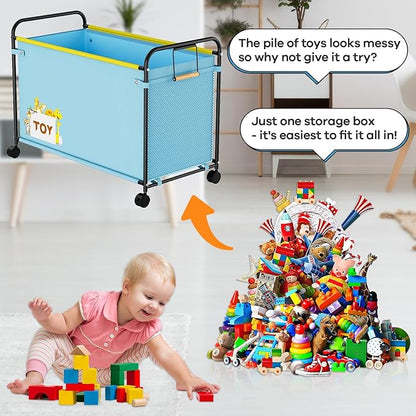 180L Kids Extra Large Toy Box with Wheels for Boys Girls, 31.5" x 15.7" x 23.2" Big Toy Chest with Handle, Toy Storage Organizer for Living Room Area, Stuffed Animals, Clothes(Blue, 1PC)