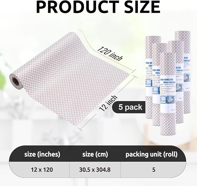 RAY STAR 12X120 Inch Shelf Liner for Kitchen Cabinets, Non-Adhesive Cabinet Liner Washable, PVC Drawer Liner for Dresser Non-Slip Bathroom (Circle)(5 Roll)