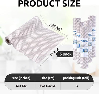 RAY STAR 12X120 Inch Shelf Liner for Kitchen Cabinets, Non-Adhesive Cabinet Liner Washable, PVC Drawer Liner for Dresser Non-Slip Bathroom (Circle)(5 Roll)