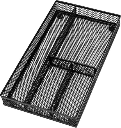 Desk Drawer Organizer Tray,Drawer Organizer for Office and Home,Desk Organizer with Drawers,4 Compartments,Non-Slip Desk Organizers and Accessories for Stationery Makeup School (Black)