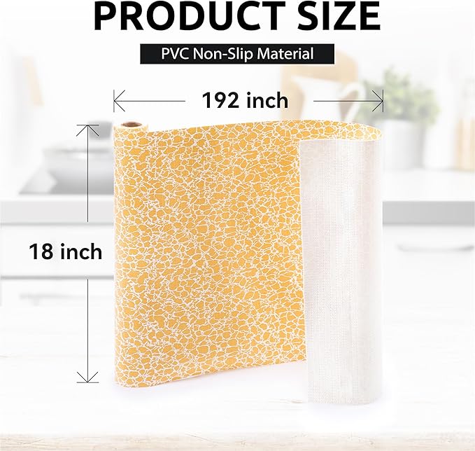 FIFTY FEET 18X192 Inch Shelf Liner with Scissor & Tape Measure for Kitchen Cabinets, PVC Drawer Liner for Dresser Non-Slip Bathroom, Non-Adhesive Cabinet Liner Washable (Orange Crack)