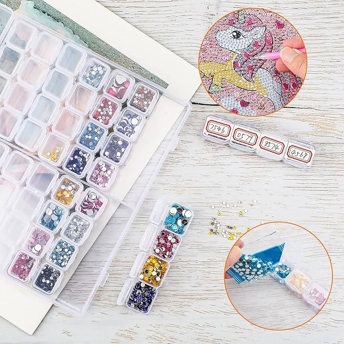 Ecurfu 56 Slots Diamond Painting Storage Containers, 56 Girds 1 Pack, Bead Storage Containers, Diamond Art Organizer Box, Diamond Painting Accessories, Embroidery Storage with Label Stickers