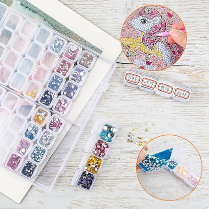 Ecurfu 56 Slots Diamond Painting Storage Containers, 56 Girds 1 Pack, Bead Storage Containers, Diamond Art Organizer Box, Diamond Painting Accessories, Embroidery Storage with Label Stickers