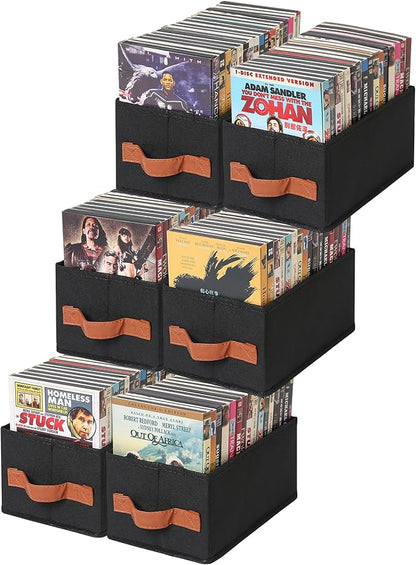6 Pack DVD Storage Box, DVD Organizer Holds Up to 102 DVDs, Foldable DVD Holder, Large CD Storage Case