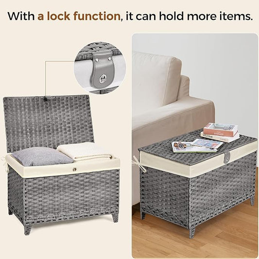 Wicker Storage Basket with Lid,Rattan Shelf Basket with Removable Liner Bag,160L Storage Bin,Storage Trunk with Heightened Feet,Storage Container for Wardrobe,Home Organizer