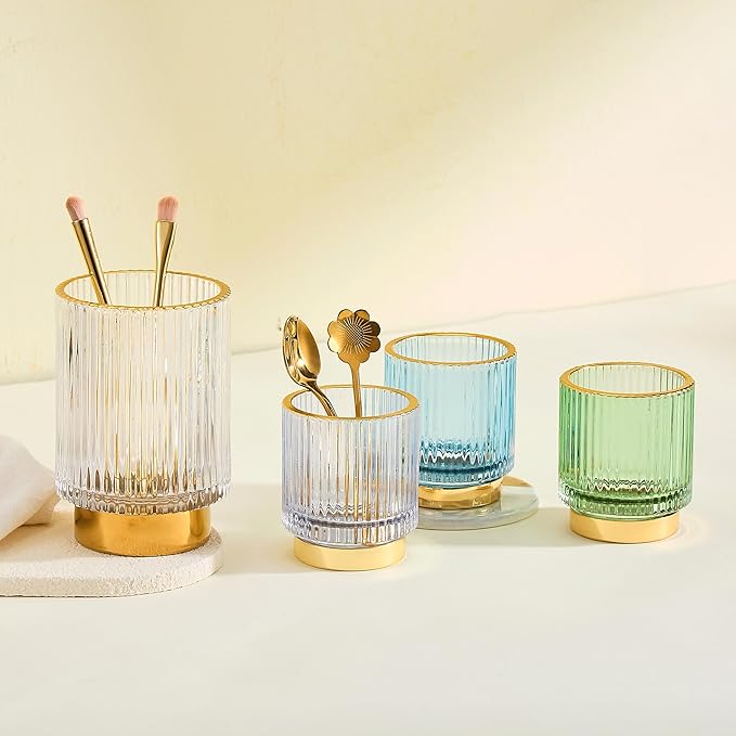 LEICURACE Makeup Brush Holder Organizer,Toothbrush Holders,Desk Pen Pencil Holder,Multifunctional Vintage Glass Brush Cup（L/White/A3-9-US）