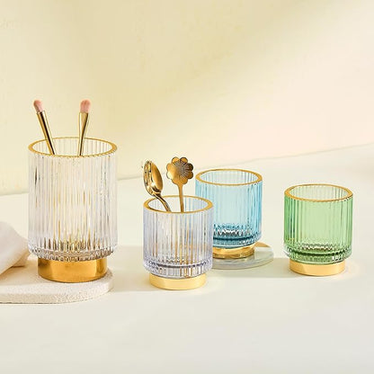 LEICURACE Makeup Brush Holder Organizer,Toothbrush Holders,Desk Pen Pencil Holder,Multifunctional Vintage Glass Brush Cup（L/White/A3-9-US）