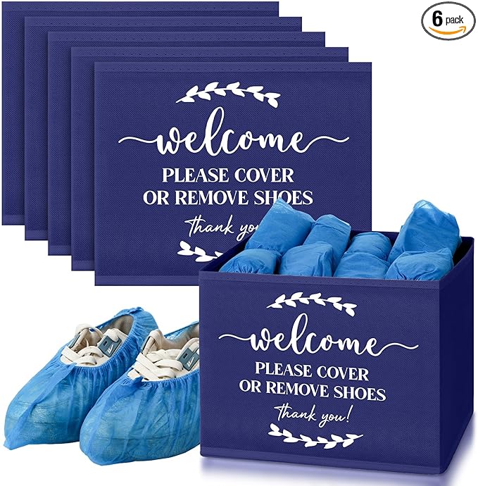 Suzile 6 Pcs Shoe Covers Box Foldable Storage Bin Indoor Disposable Shoe Cover Dispenser Holders for Open Houses Real Estate Agent Supplies Homeowner Booties(Dark Blue)