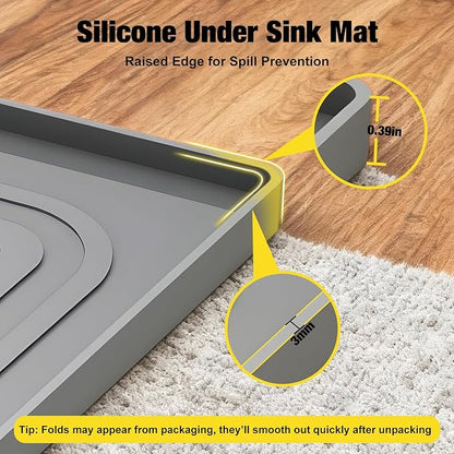 Aisslro Under Sink Mat 25" X 19", Waterproof Silicone Under Sink Mats for Kitchen, Anti-Leak Shelf Liner & Cabinet Protector with Raised Edge, [BPA Free] Bathroom Tray Home Organizer, Dark Gray