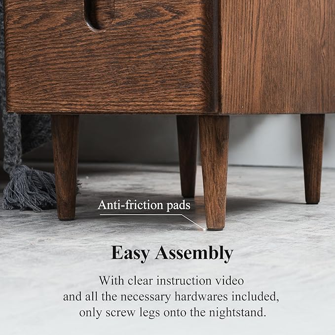 Cttasty Mid Century Modern Nightstand, Narrow Nightstand, Minimalist Side Table for Bedroom, 2-Drawer Bedside Tables (Walnut, 9.84inches)