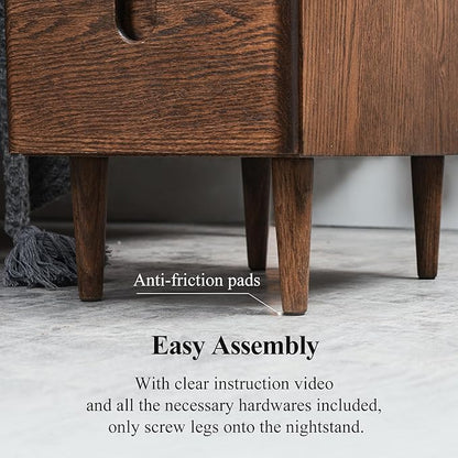 Cttasty Mid Century Modern Nightstand, Narrow Nightstand, Minimalist Side Table for Bedroom, 2-Drawer Bedside Tables (Walnut, 9.84inches)