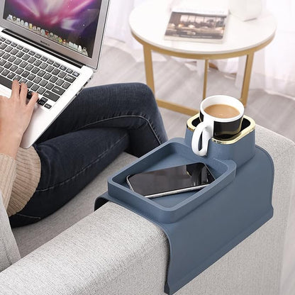 HMASYO Couch Cup Holder Tray - Silicone Sofa Armrest Table Couch Drink Holder and Tray Organizer for Remote Snacks Cellphone, Anti-Spill Anti-Slip Design, Gifts for Family Mom Dad Grandma