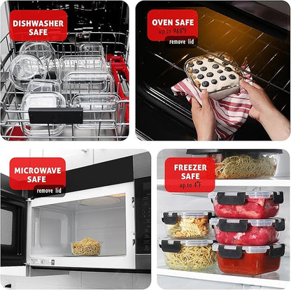 EATEX 24pc Glass Storage Containers with Lids, 12 Set Glass Food Storage Containers with 12 Airtight Lids, Pantry Kitchen Meal Prep Containers for Lunch, Freezer Storage Containers, Oven Safe