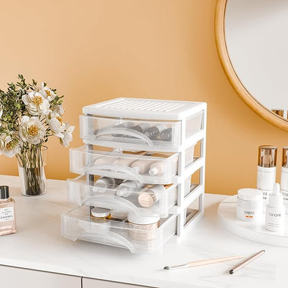 Gonice White Desk 4 Drawer Organizer, Plastic Small Drawer Storage, Desk Storage for Office and Home
