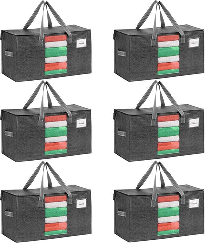 VENO 6 Pack Moving Bags, Comforter and Blanket Storage Bags for Closet, Moving Boxes, Boxes with Lids Alternative, College Dorm Packing Supplies, Foldable Heavy-Duty Tote with Window (Gray, 6 Pack)