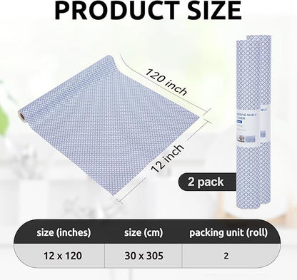 RAY STAR 12X120 Inch Shelf Liner for Kitchen Cabinets, Non-Adhesive Cabinet Liner Washable, PVC Drawer Liner for Dresser Non-Slip Bathroom (Blue Circle)(2 Roll)