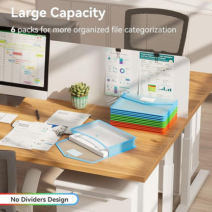 ABC life 6-Pack Plastic Expanding File Folder, Translucent Envelopes with Snap Closure, Large Capacity, Assorted Colors, Large Capacity, Fits Letter/A4 Size - RGB Color