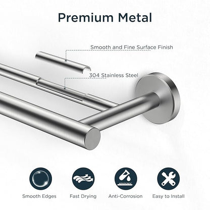 FORIOUS Double Towel Bar, 24 Inch Double Towel Racks for Bathroom, Heavy Duty SUS304 Stainless Steel Towel Bar Brushed Nickel, Includes Wall Mounting Hardware, Brushed Nickel
