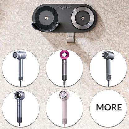 simpletome Hair Dryer Holder Wall Mount for All Magnetic High Speed Blow Dryer with Plug Cord Organizer Hook (Aluminum Alloy, White)
