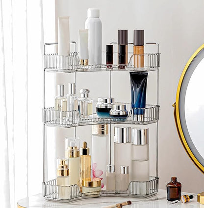 Weidace Corner Bathroom Counter Organizer Bathroom Countertop Shelf Makeup Organizer for Vanity Perfume Tray for Corner Storage (3 Tiers, Grey)